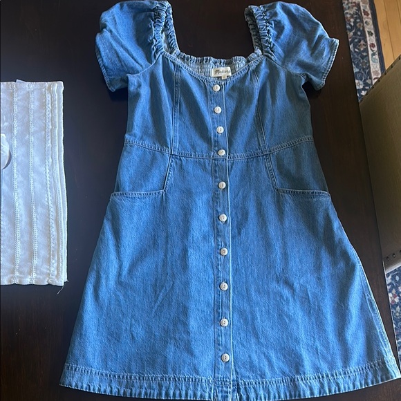 Madewell Denim Mini Puff Sleeve Dress, Size 8 - Picture 6 of 7